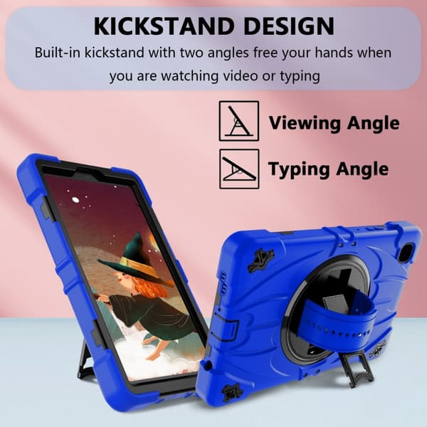 Samsung Galaxy Tab A7 Lite Bat Hand Grip Turntable Ställ Blå Svart