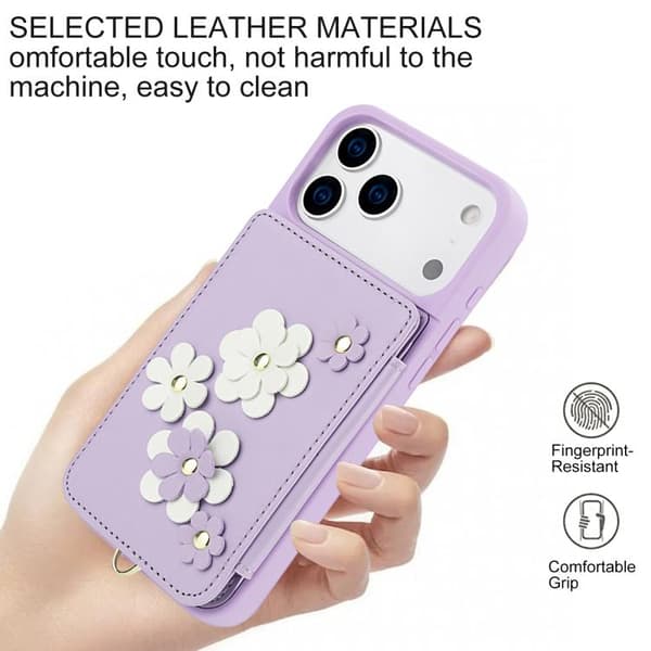 iPhone 18 Pro / iPhone 17 Pro Skal Läderfodral med Blommönster Purpur