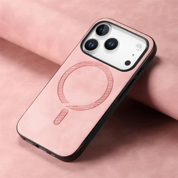 iPhone 18 Pro / iPhone 17 Pro Skal - Solid Färg Retro Magsafe PU Rosa