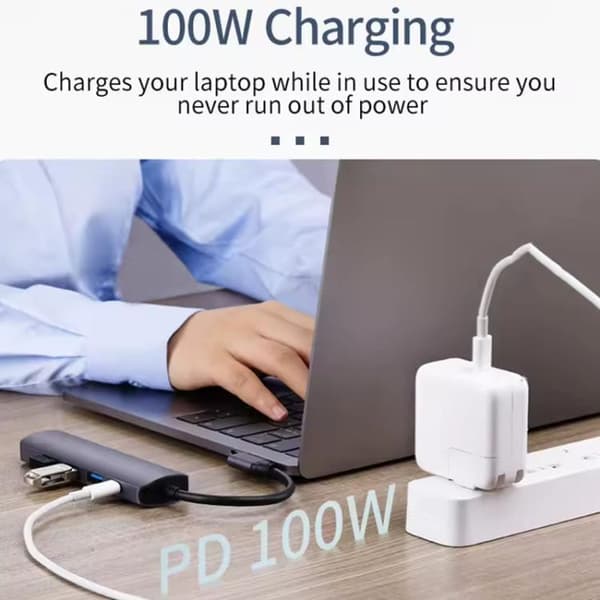 Typ-C 5-i-1 Hub Dockningsstation - Aluminium, 4K HDMI, USB 3.0, PD 100W