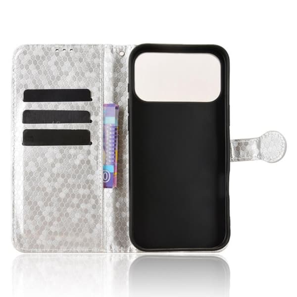 iPhone 18 Pro Max / iPhone 17 Pro Max Skal läderfodral med honungskaka pricktextur Silver