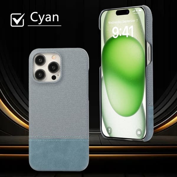 iPhone 16 Pro Skal PU med Stötabsorberande Stygning Blå