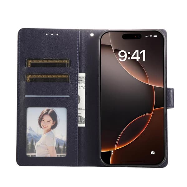 iPhone 18 Pro Max / iPhone 17 Pro Max Skal Läderfodral med 3 Kortfack och Multifunktion Blå