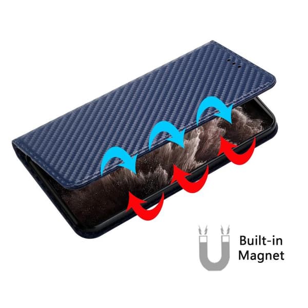 Redmi Note 14 5G - Magnetisk Flip Läderfodral med Kolfibertextur Blå