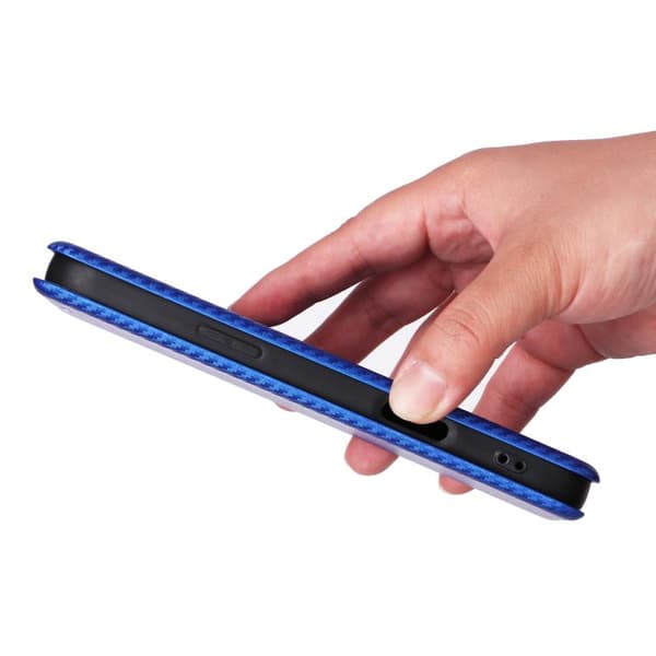 iPhone 18 Pro Max / iPhone 17 Pro Max Skal läderfodral med kolfibertextur Blå