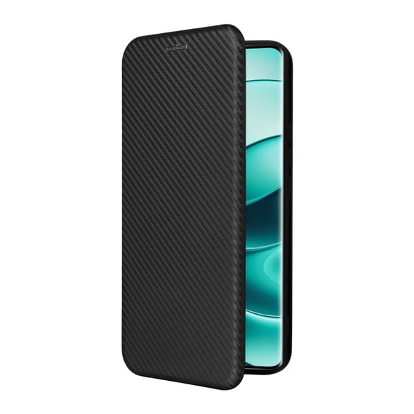 Redmi Note 14 Pro 4G Global - Flip Läderfodral med Kolfibertextur Svart