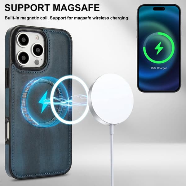 iPhone 16 Pro Zipper Wallet Split MagSafe Läder Fodral Skal Blå