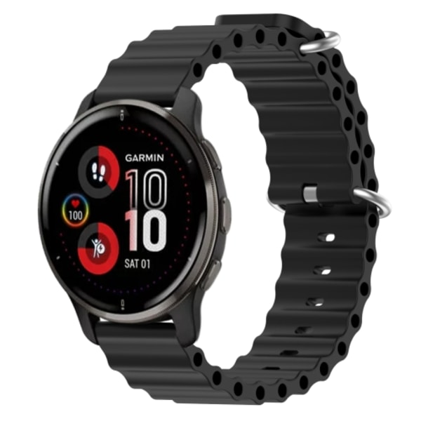 För Garmin Venu 2 Plus 20mm Ocean Style Silikon Solid Color Watch Band Black