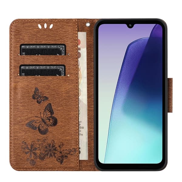 Redmi Note 14 Pro+ 5G - Flip Läderfodral med Fjärilsprägling Brun