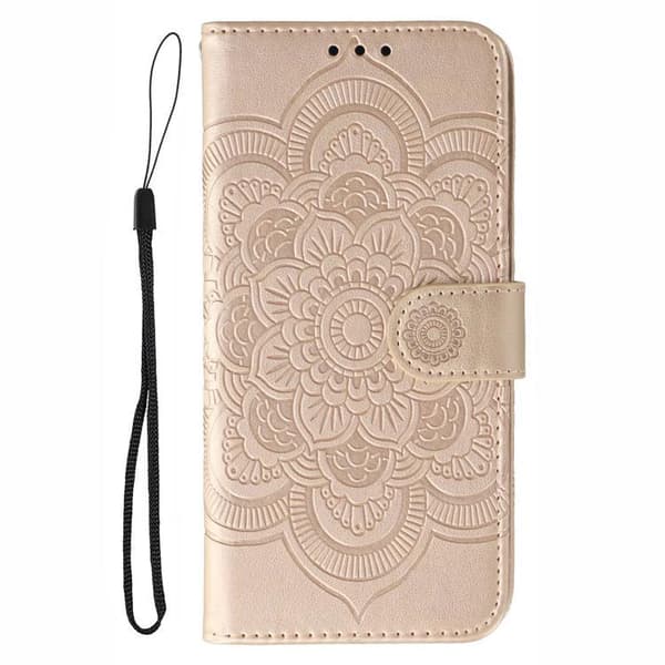 iPhone 18 Pro / iPhone 17 Pro Skal läderfodral med sol mandala präglad design Roséguld