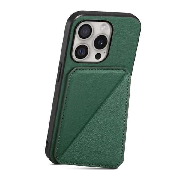 iPhone 16 Pro Max D04 Kalvtextur Dubbelkortshållare Skal Grön
