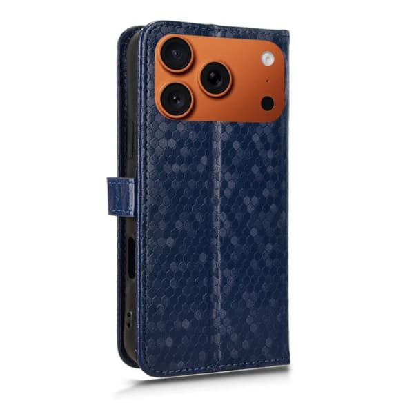 iPhone 18 Pro Max / iPhone 17 Pro Max Skal läderfodral med honungskaka pricktextur Blå