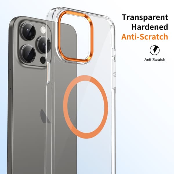 iPhone 16 Pro Max Ice Feel HD Transparent MagSafe PC Full Coverage Skal Orange