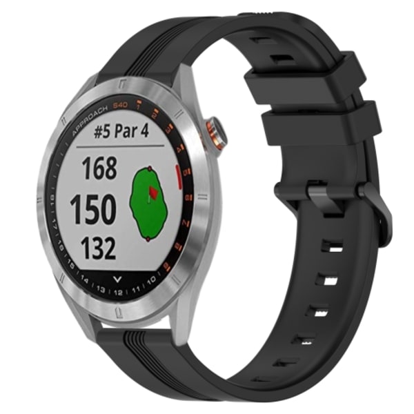 För Garmin Approach S40 20 mm konkavt randigt Slicone watch Black