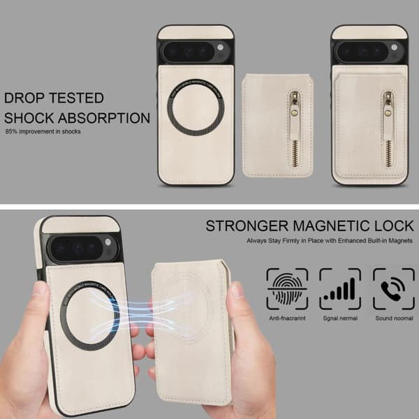 för Pixel 9 Pro XL Skal med Dragkedja och Split MagSafe i Läder Vit