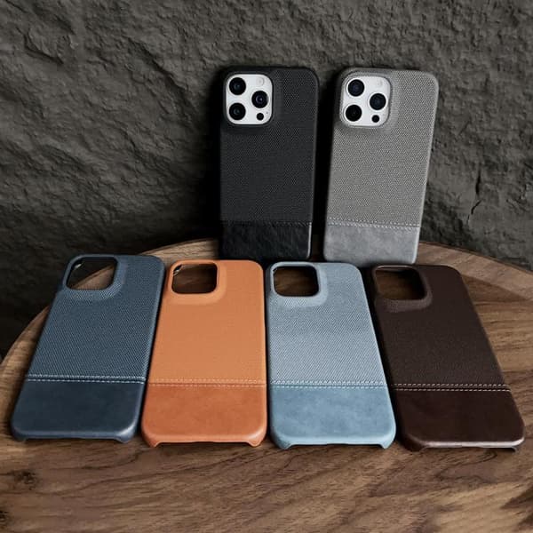 iPhone 17 Pro Skal - Stitching Cloth med MagSafe Magnetisk PC Hybrid PU Cyanblå