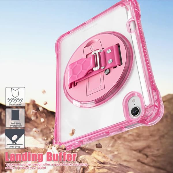 iPad mini 2024 / mini 6 Skal med Rotation Grip Holder - TPU Hybrid Clear PC Tablet Case Röd ros