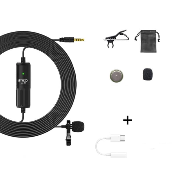 SYNCO S8 Lavalier Live Wired Mikrofon, Spec: Svart + Typ-C