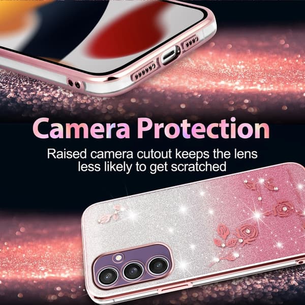 Samsung Galaxy S24 5G Skal med Gradient Glittrande Blommor Rosa