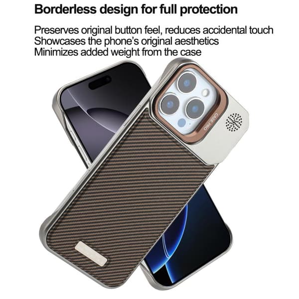 iPhone 16 Pro Frameless Kolfiber Skal med PC MagSafe Ökenguld