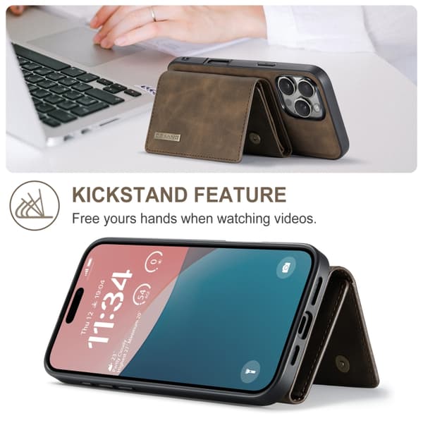 iPhone 16 Pro Max DG.MING M1 Series 3-Fald Multi Card Wallet Fodral Skal Kaffe