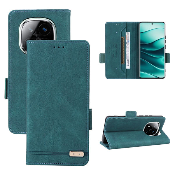 Redmi Note 14 Pro / Note 14 Pro+ 5G Magnetisk Låsfunktion Läderfodral Grön