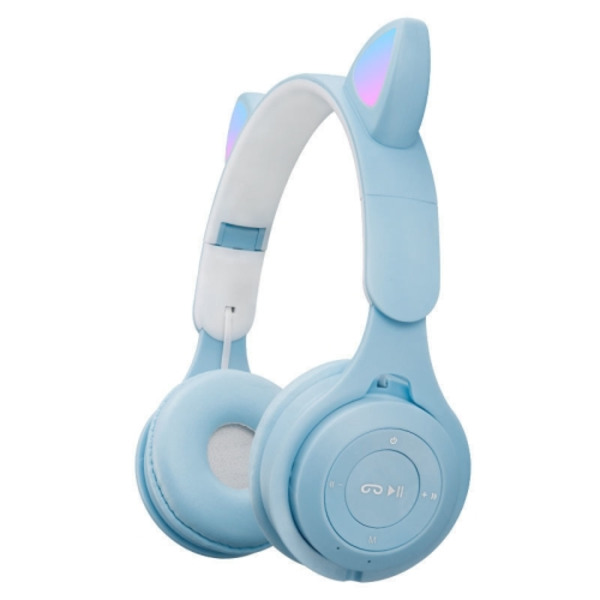 M6 Lysande Kattöron Tvåfärgad Fällbar Bluetooth Headset med 3,5 mm Jack & TF-kortplats Blå
