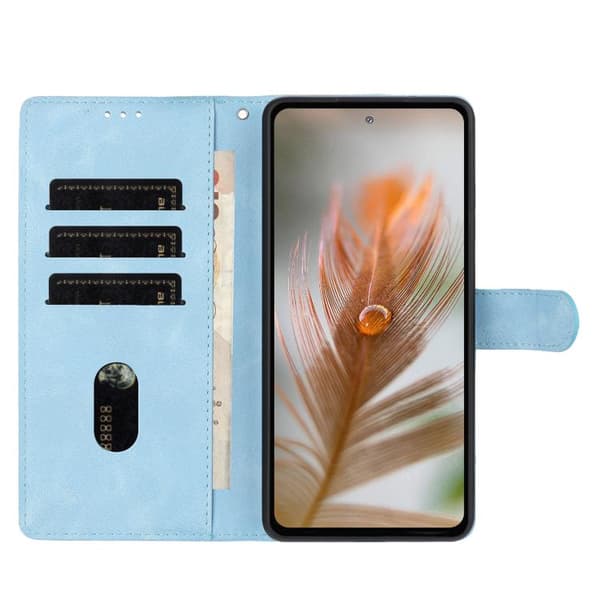 Redmi Note 14 Pro 4G - Embossed Feather Leather Mobilskal med Skinnkänsla Ljusblå