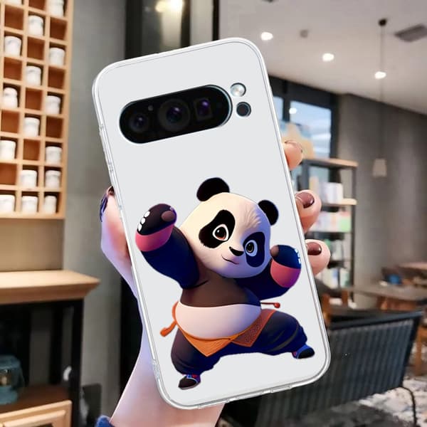 för Pixel 9 Pro - Transparent TPU Skal med Färgglad Mönster Panda