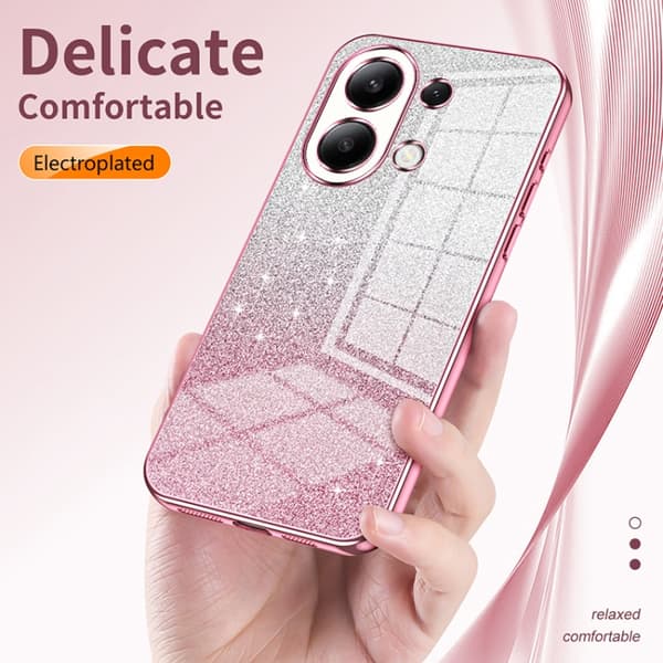 Redmi Note 14 4G - Glittrande Gradient Glitter Pulver Elektropläterad Mobilskal Rosa
