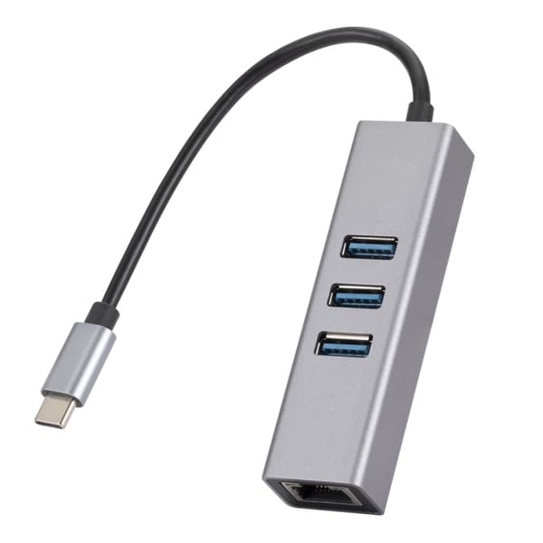 SL-030 USB-C / Typ-C till Gigabit Ethernet RJ45 & 3 x USB 3.0 Adapter Hub (Grå)