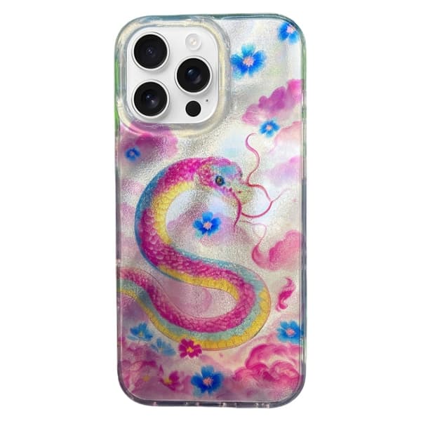 iPhone 16 Pro Max Dubbel Lager IMD Mönster TPU Skal Rosa orm