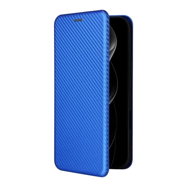 iPhone 18 Pro Max / iPhone 17 Pro Max Skal läderfodral med kolfibertextur Blå