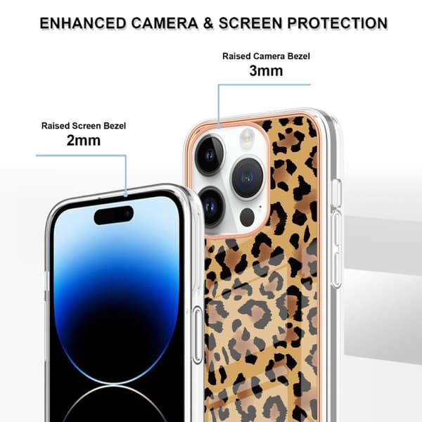 iPhone 16 Pro Max Skal med Elektropläterad Marmor och Dubbel-Sidig IMD Design Leopardmönster