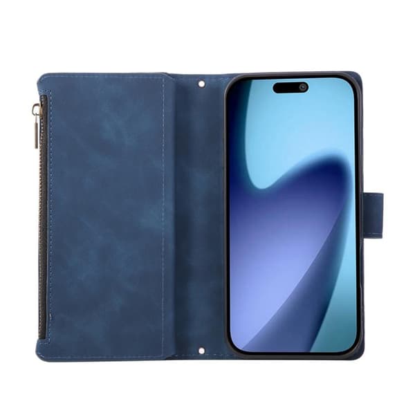 iPhone 18 Pro / iPhone 17 Pro Skal - Läder med Multifunktionell Flera Kortfack Blå