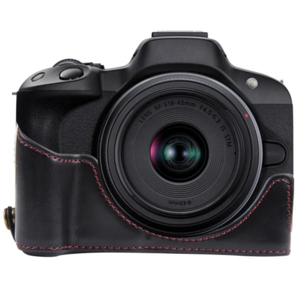 För Canon EOS R50 1/4 tums gänga PU läder kamerahalfodral bas Svart