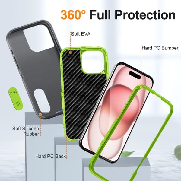 iPhone 16 Pro Rugged Skal PC + Silikon med Hållare Grå & Frisk Grön