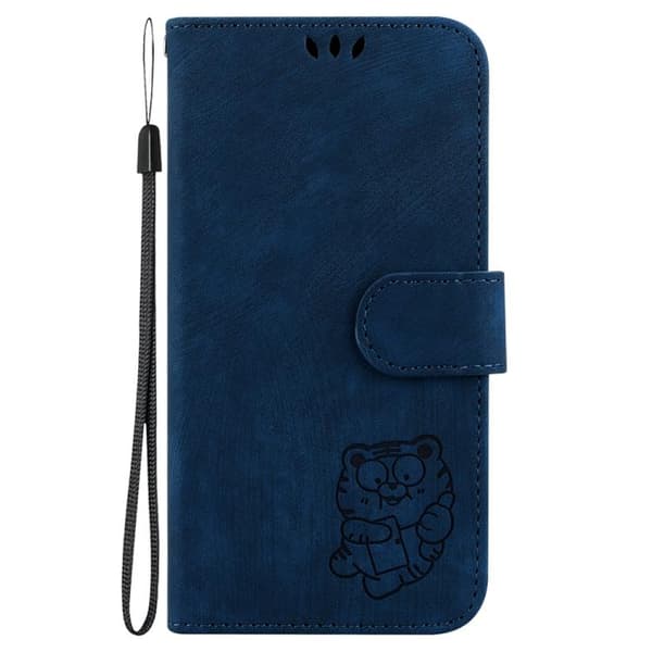 iPhone 17 Pro Max Skal läderfodral med liten tigerprägling Mörkblå
