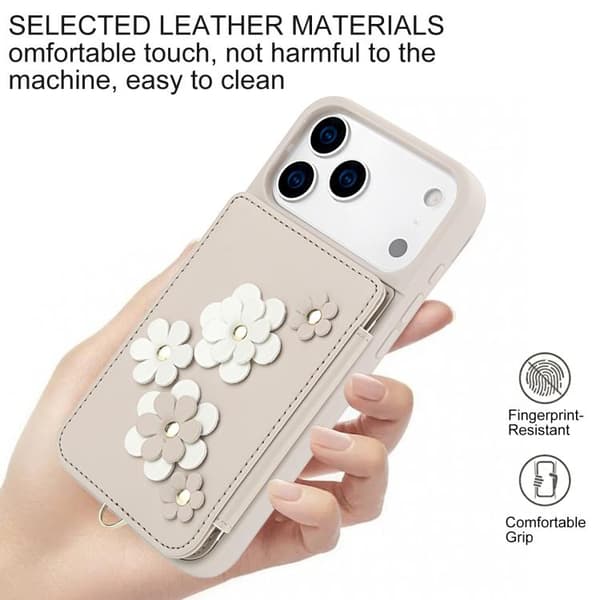 iPhone 18 Pro Max / iPhone 17 Pro Max Skal läderfodral med blommönster Vit