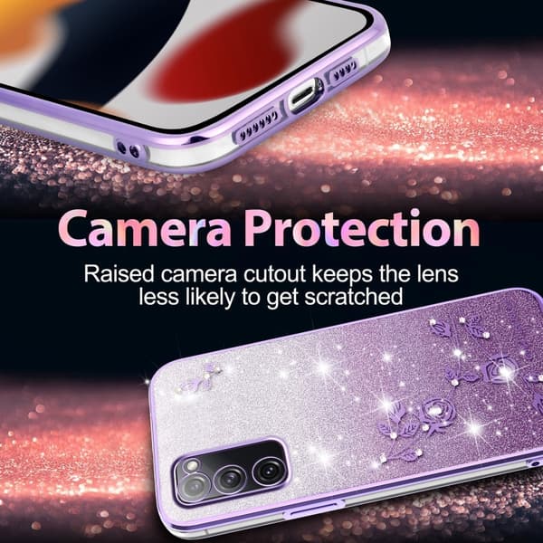 Samsung Galaxy S20 FE Skal med Gradient Glittrande Blommor Purpur