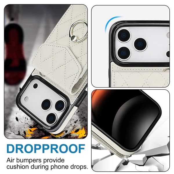 iPhone 18 Pro / iPhone 17 Pro Skal med Rhombisk Textur och Lång Rem Vit
