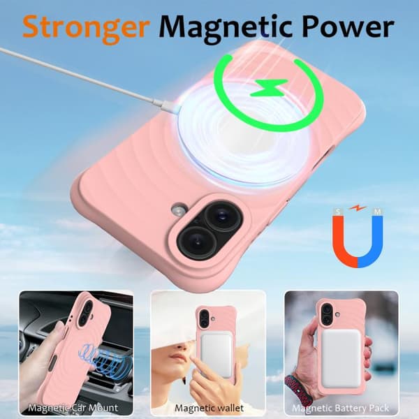 iPhone 17 Skal - vågtextur med MagSafe - Flytande silikon Rosa