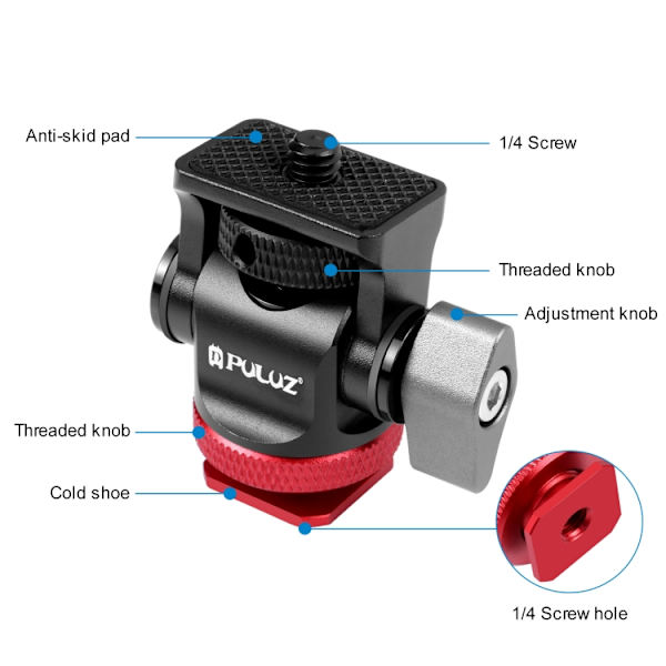 Mini 180 graders svängbar stativkulled kallskofäste adapter Röd