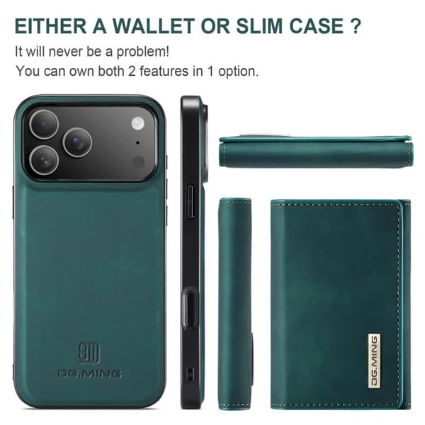 iPhone 18 Pro Max / iPhone 17 Pro Max Skal läderfodral DG.MING M1 Series 3-Fold Multi Card Wallet Grön