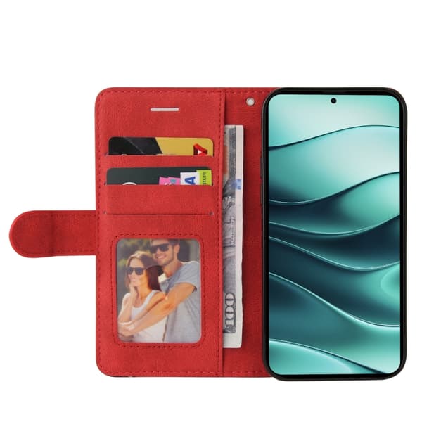 Redmi Note 14 5G - Flip Leather Mobilfodral med Tvåfärgad Splicing Design Röd