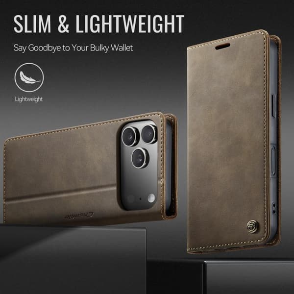 iPhone 18 Pro Max / iPhone 17 Pro Max Skal - kalvskinn med mikrofiber och RFID-skydd Kaffe