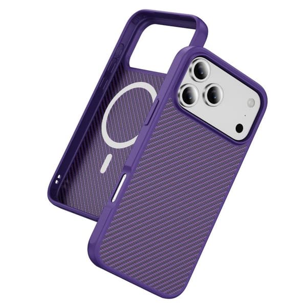 iPhone 18 Pro Max / iPhone 17 Pro Max Skal med Kolfiberstruktur och MagSafe Purpur