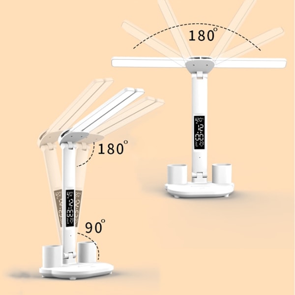 LED Intelligent Digital Display Fällbar Skrivbordslampa - Dubbelhuvud USB Rak Plug