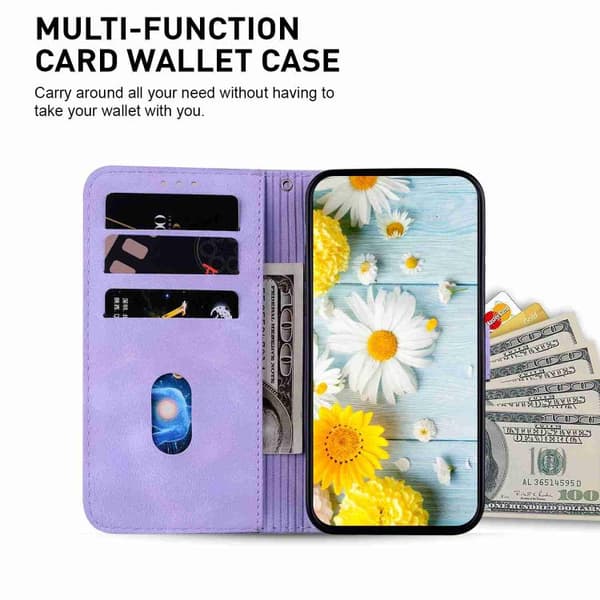 iPhone 18 Pro / iPhone 17 Pro Skal Läderfodral med Lily Prägling Purpur