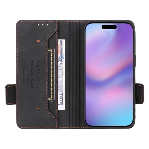 iPhone 17 Skal Läderfodral med Magnetlås Svart